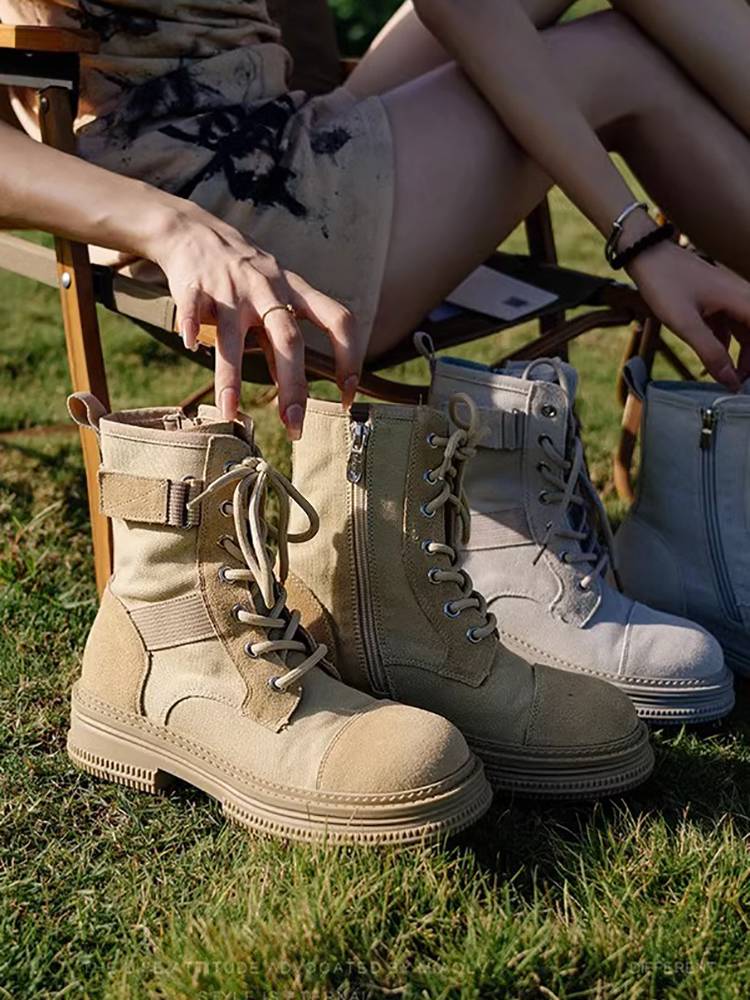 Hong Kong's Martin Boots Girl in Xinjiang Tibet travels on savannah shorts in the desert