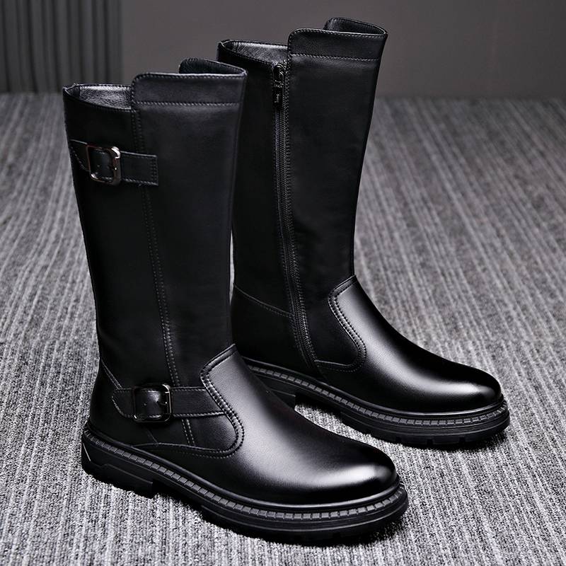 Winter high -tech boots super long men's side zipper boots and horse boots men's high -top and velvet Martin boots black work boots