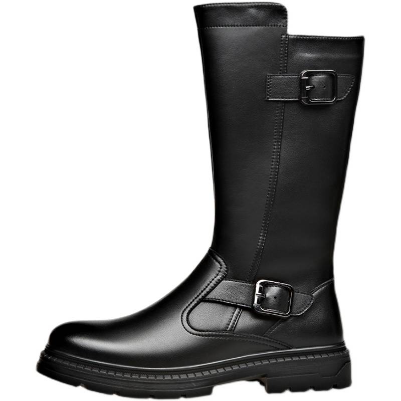 Winter high -tech boots super long men's side zipper boots and horse boots men's high -top and velvet Martin boots black work boots