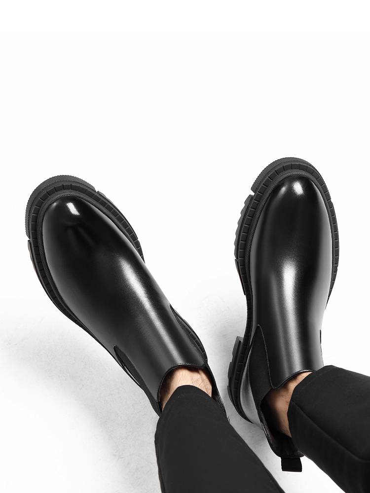 Inner increase Martin boots men's winter plus velvet leather thick bottom increase casual high -top leather shoes cigarette tube Chelsea leather boots