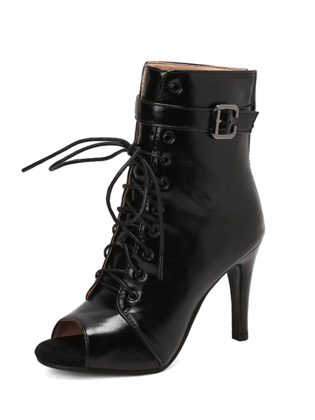European and American short boots lace the Jazz Sir dancing high -heeled shoes female thin heel fish mouth cold boots heels dance shoes large size