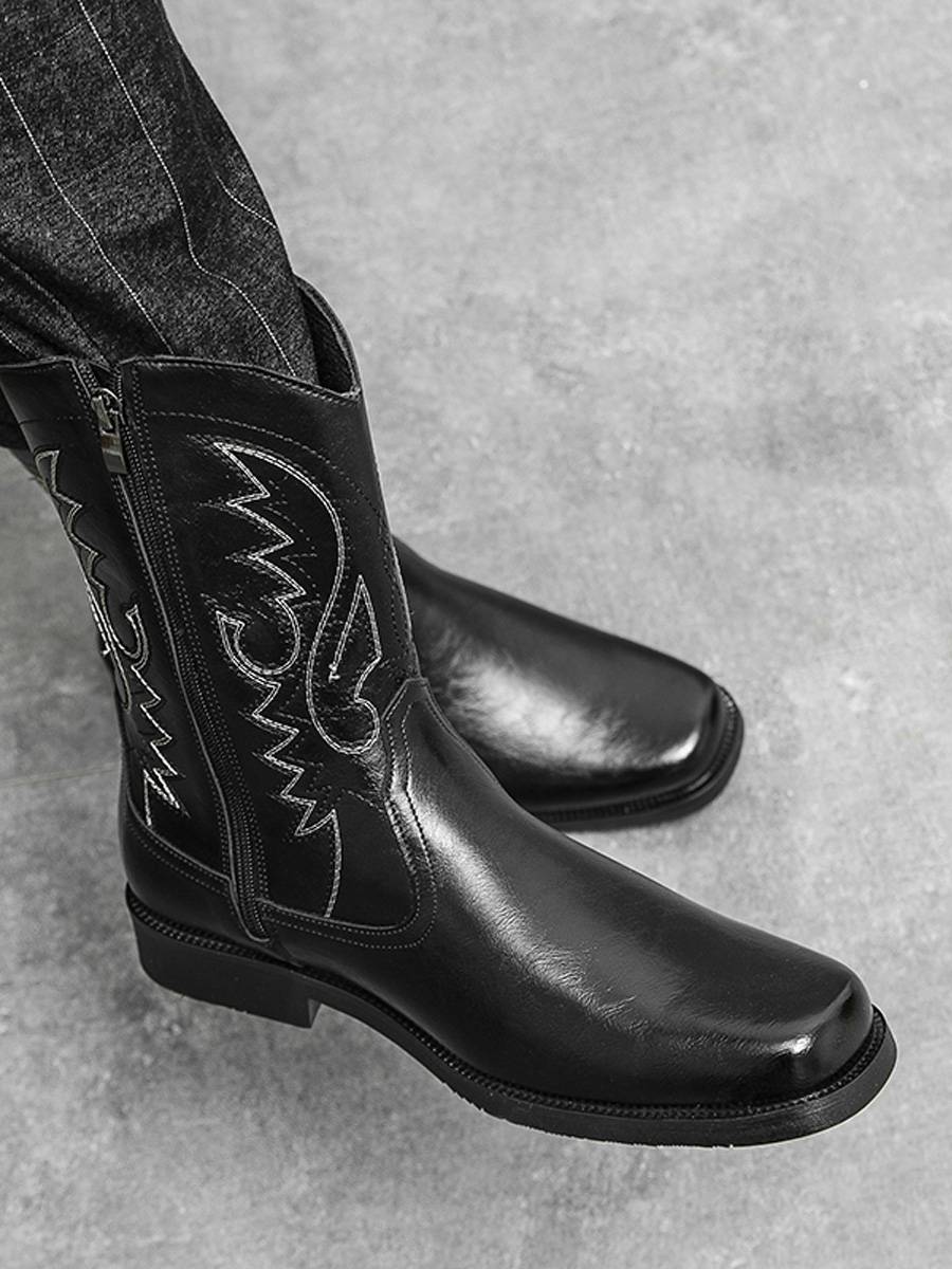 Side zipper men's boots retro western denim boots knights, horses boots embroidered leather boots men's locomotive boots Martin boots
