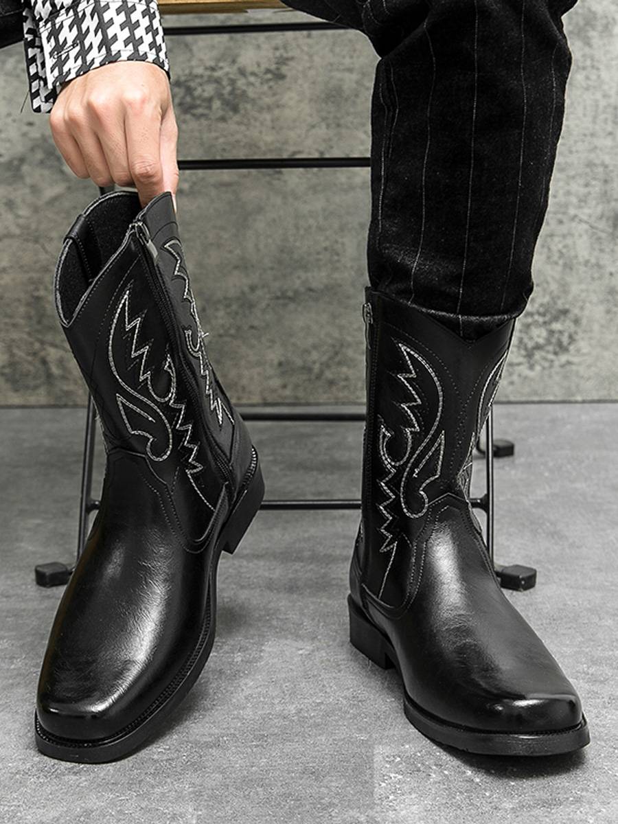 Side zipper men's boots retro western denim boots knights, horses boots embroidered leather boots men's locomotive boots Martin boots