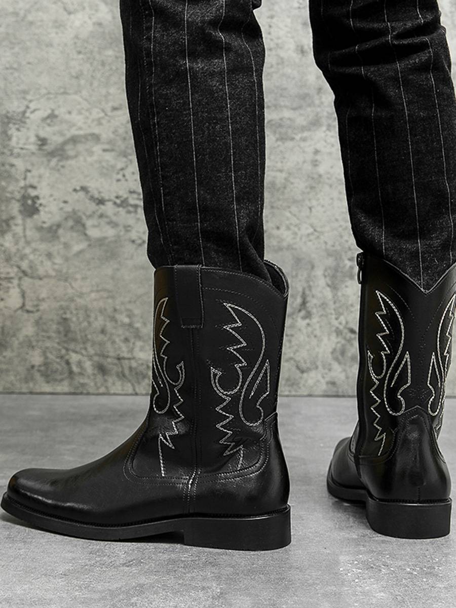 Side zipper men's boots retro western denim boots knights, horses boots embroidered leather boots men's locomotive boots Martin boots