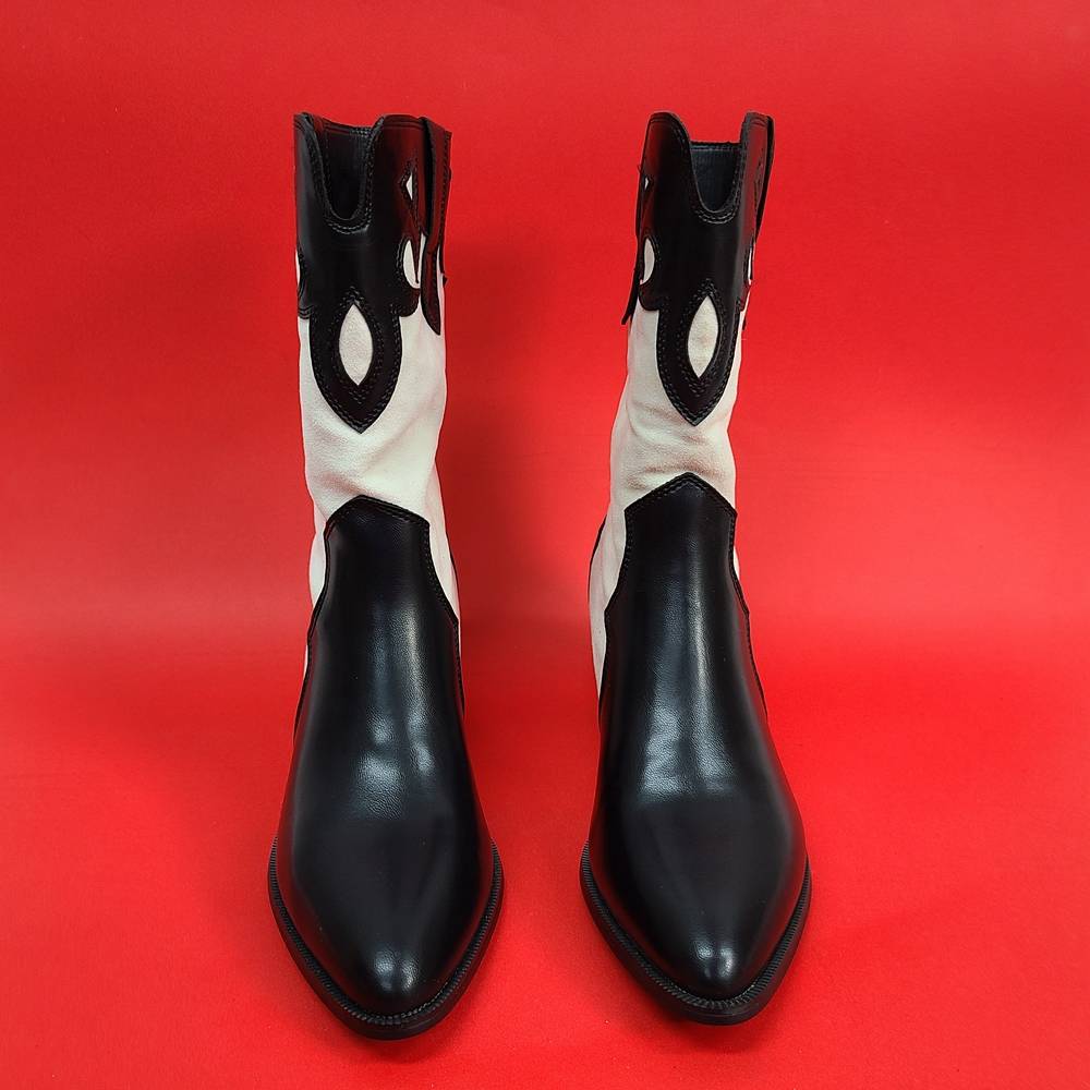 Broken code clearance leather women's shoe pointed rough and western denim boots female retro color -colored sleeve knight Martin short boots
