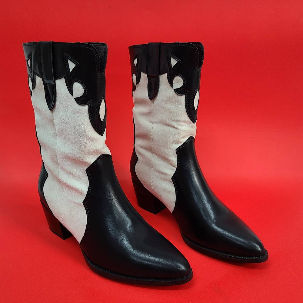 Broken code clearance leather women's shoe pointed rough and western denim boots female retro color -colored sleeve knight Martin short boots