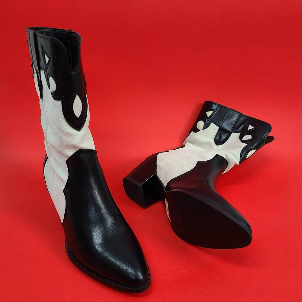 Broken code clearance leather women's shoe pointed rough and western denim boots female retro color -colored sleeve knight Martin short boots