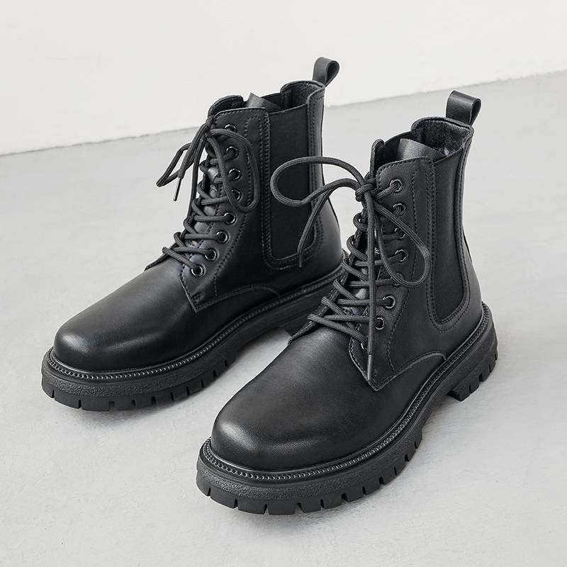 Chelsea boots men's British style INS tide high -top leather shoes black retro Martin boots help work boots in autumn