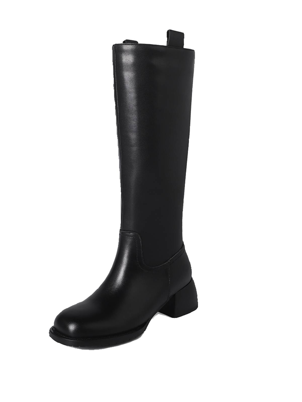 Leisure straight boots professional custom large bar round head high boots thick leg fat MM one pedal leather horse boots