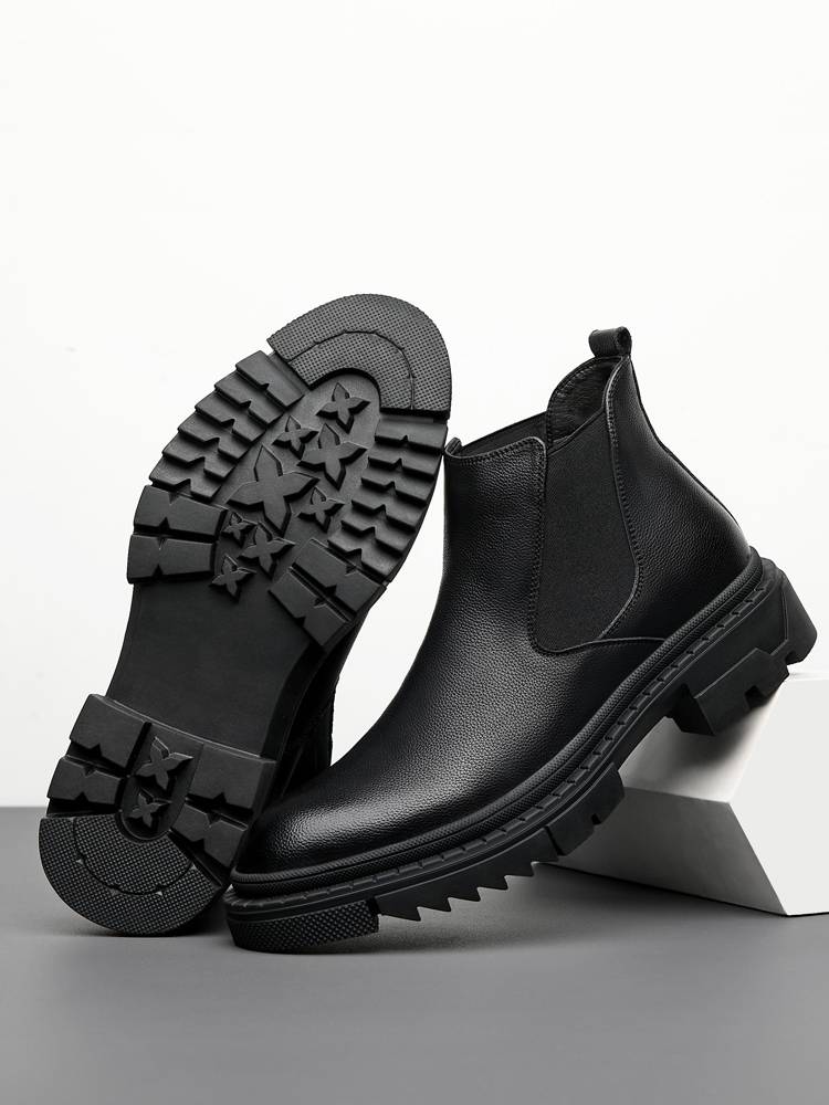 High -bottom Martin boots increased leather boots men's shoes spring and autumn, breathable leisure leisure medium -high cigarette tube Chelsea leather boots