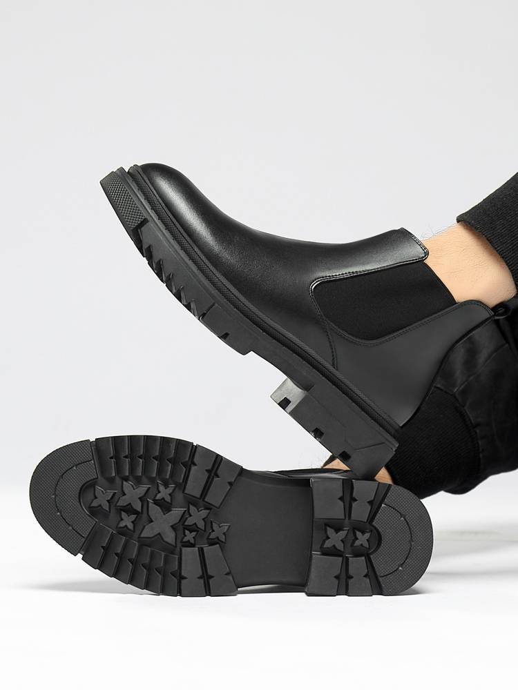 High -bottom Martin boots increased leather boots men's shoes spring and autumn, breathable leisure leisure medium -high cigarette tube Chelsea leather boots