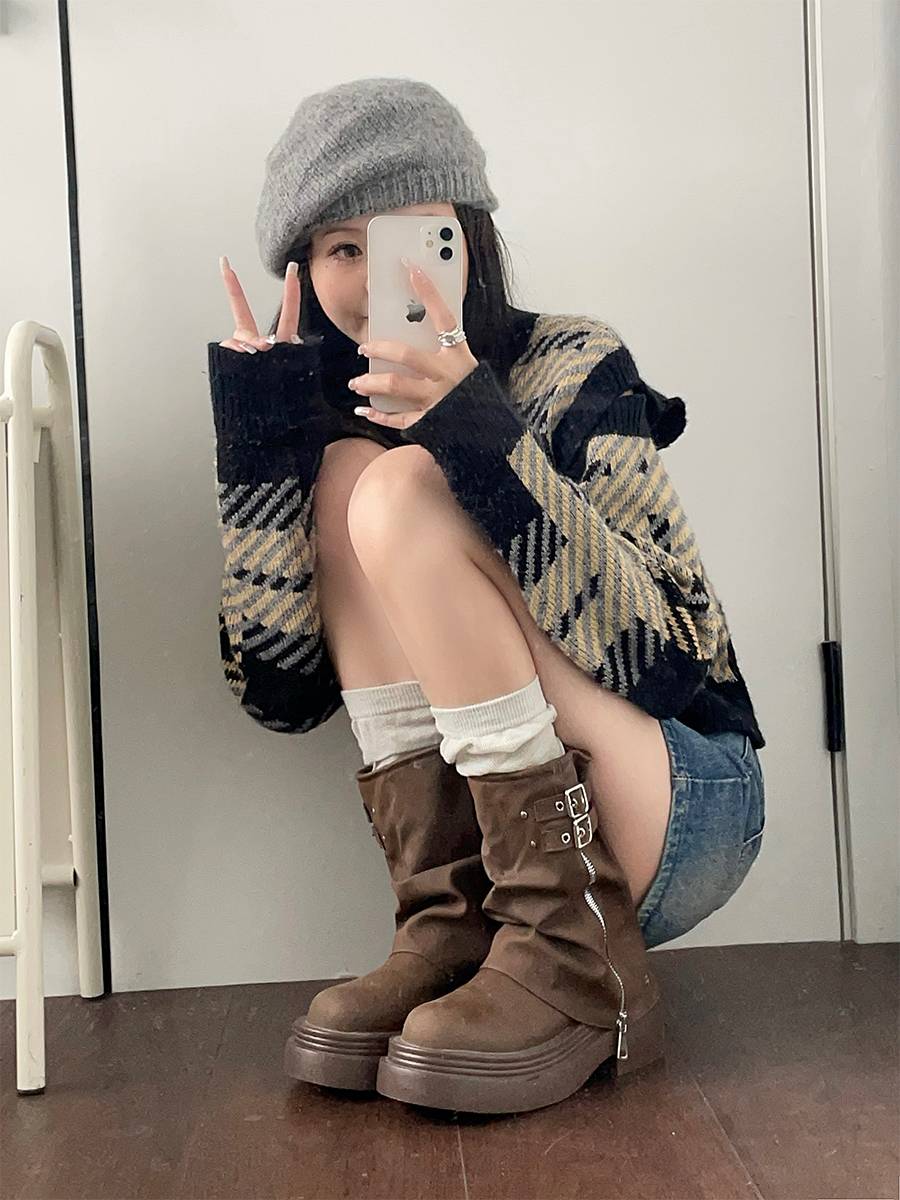 NEXTROAD small retro wind trousers boots British thick bottom boots Martin boots show thin pile of boots