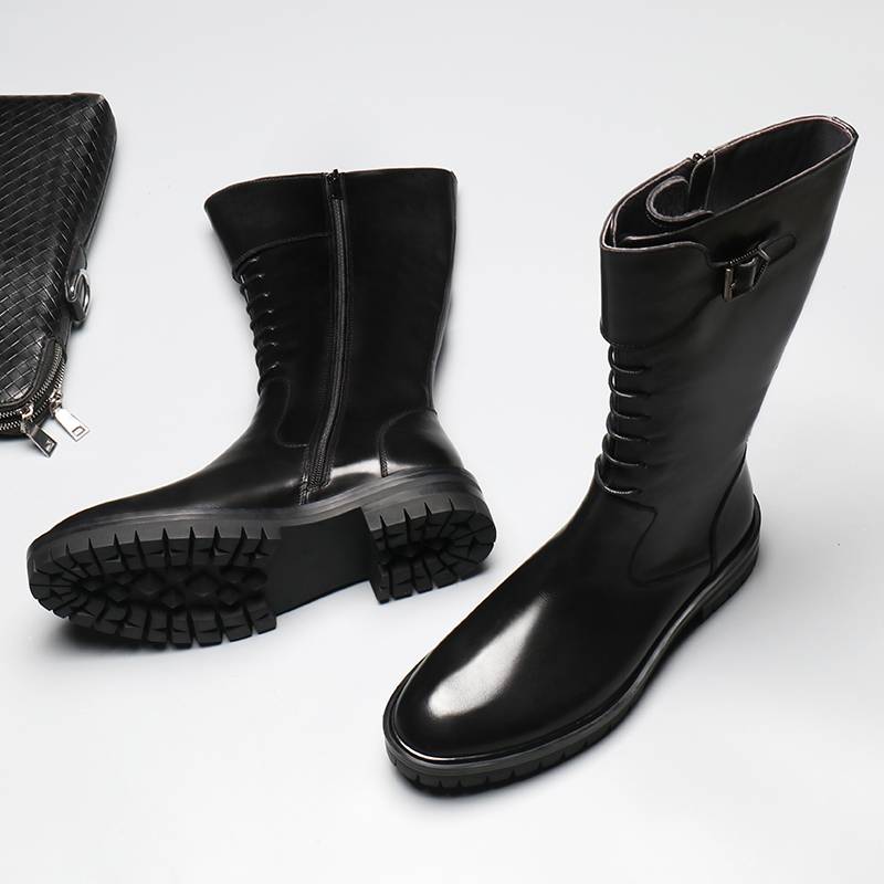 EssenceMen's high boots leader to handsome leather boots instrument, leather horse boots, hidden Mongolian boots Martin boots to help thick bottom