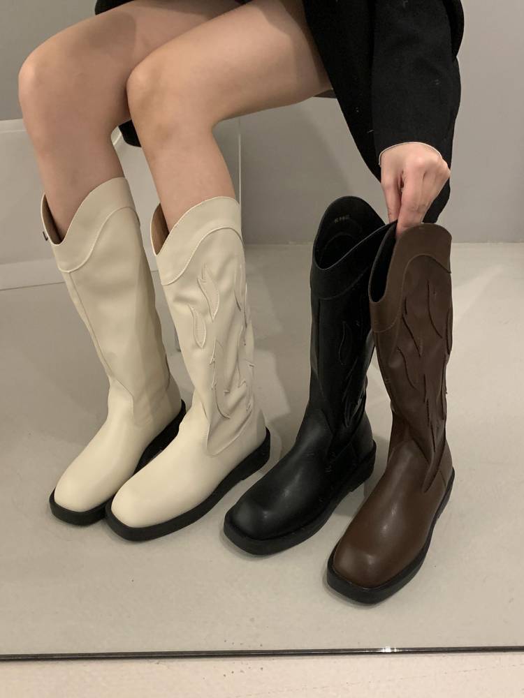 White Chelsea long boots women's boots western denim boots 2023 explosion Martin boots V mouth knight boots
