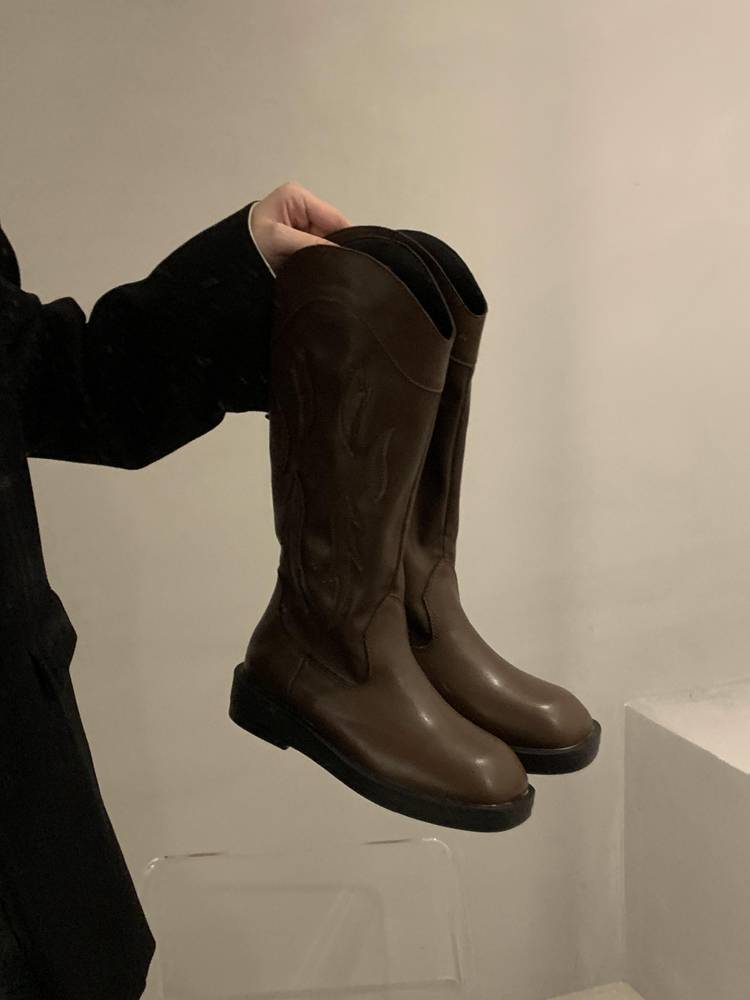 White Chelsea long boots women's boots western denim boots 2023 explosion Martin boots V mouth knight boots