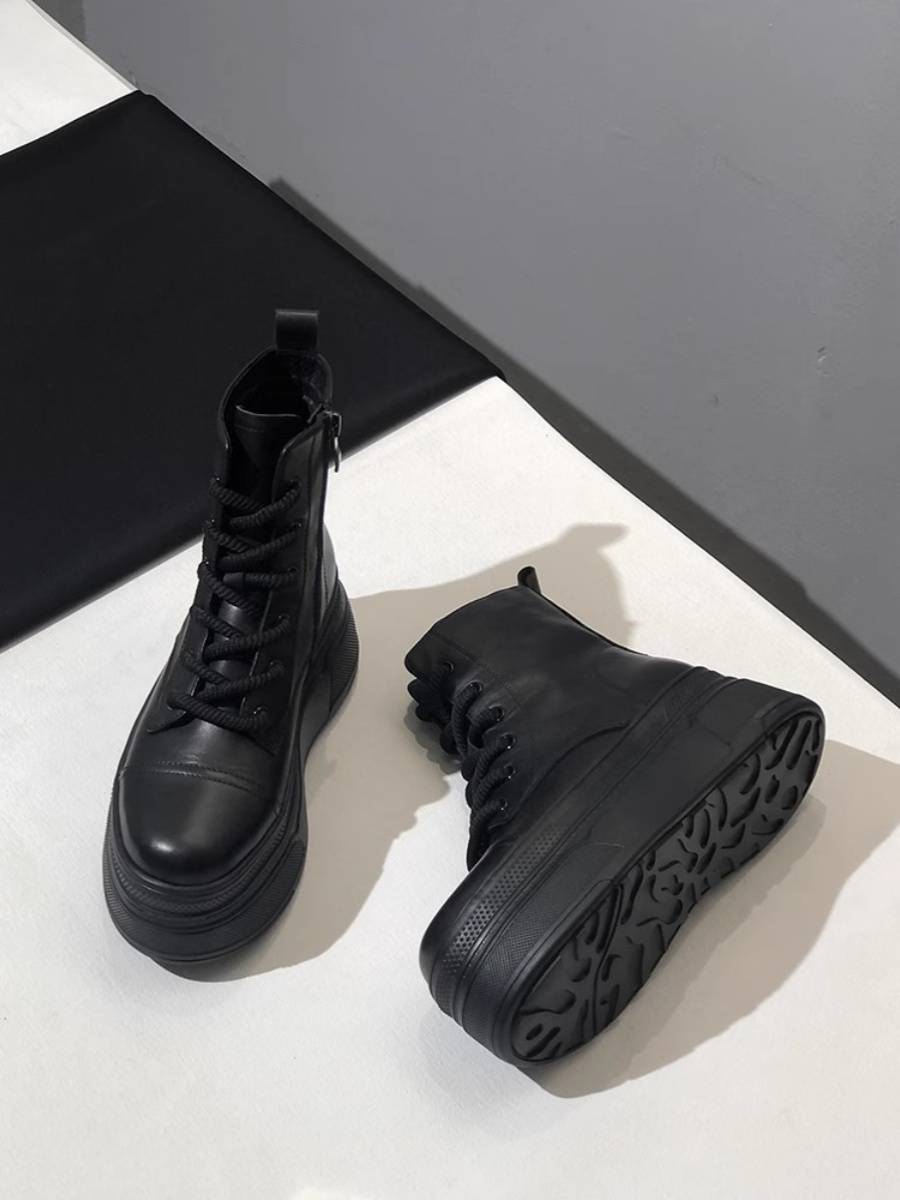 12 cm invisible heights of women's shoes small short boots 10cm loose cake thick Martin boots women leather shoes