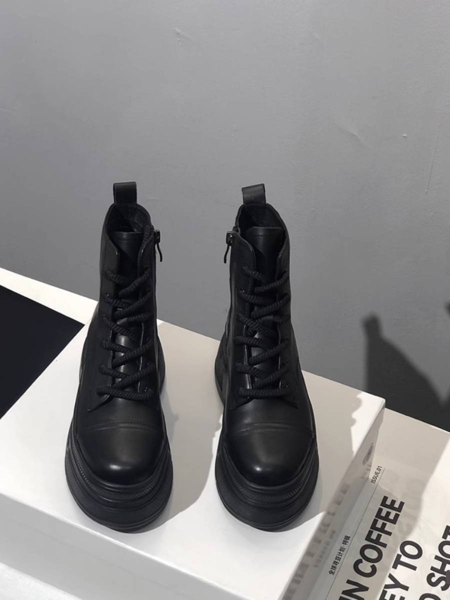 12 cm invisible heights of women's shoes small short boots 10cm loose cake thick Martin boots women leather shoes