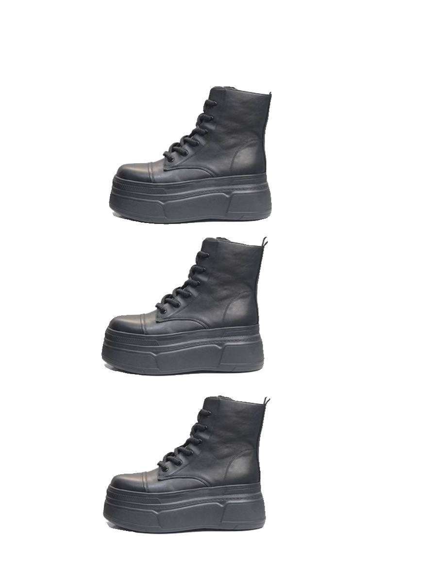 12 cm invisible heights of women's shoes small short boots 10cm loose cake thick Martin boots women leather shoes