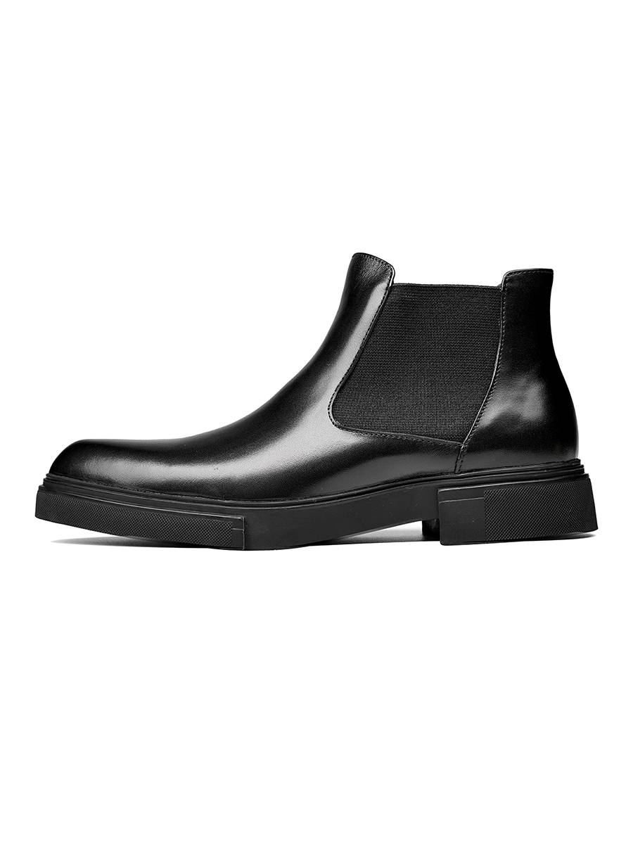 Chelsea boots male British style leather pointed short boots high -top leather shoes business leisure autumn and winter plus velvet Martin boots