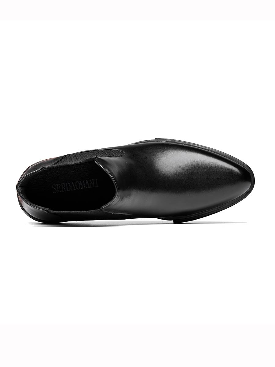 Chelsea boots male British style leather pointed short boots high -top leather shoes business leisure autumn and winter plus velvet Martin boots
