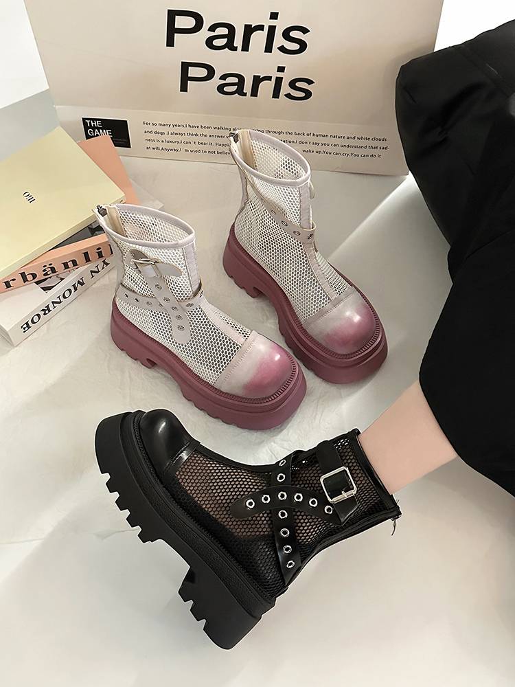 Net yarn hollow short cylinder summer boots children 2024 new thick bottom increase fashion versatile skirt Martin boots
