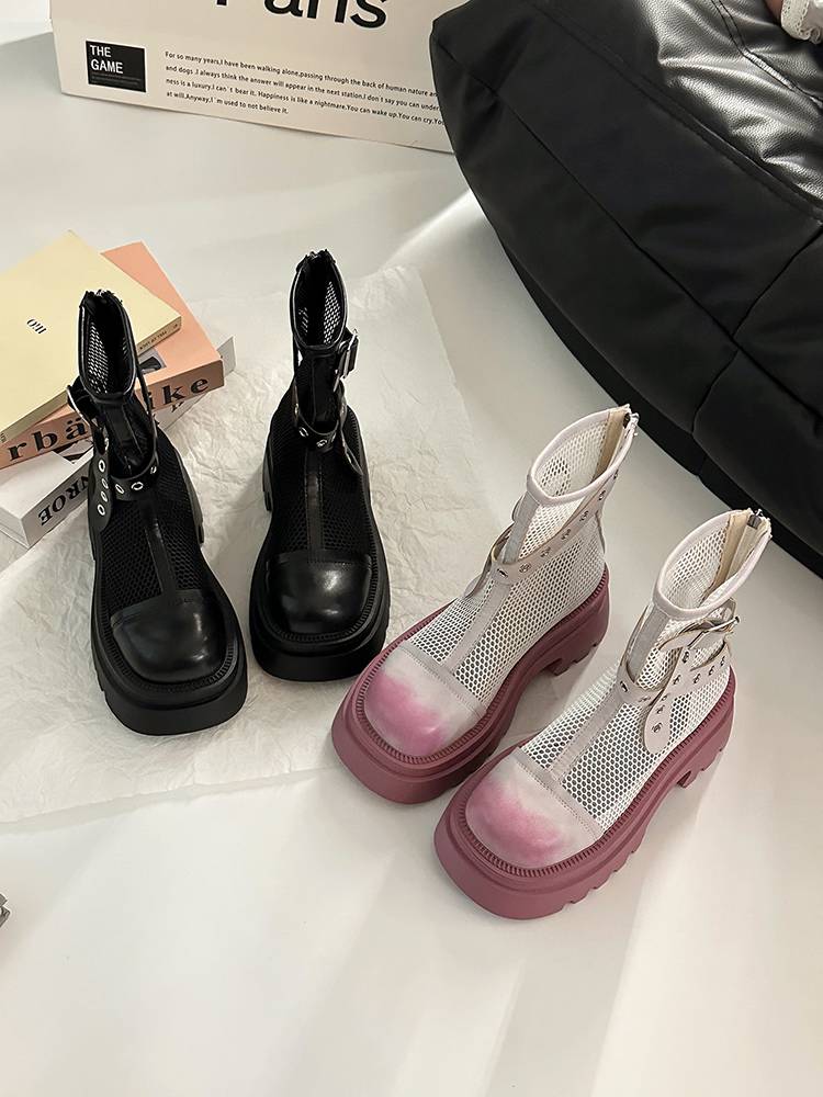 Net yarn hollow short cylinder summer boots children 2024 new thick bottom increase fashion versatile skirt Martin boots