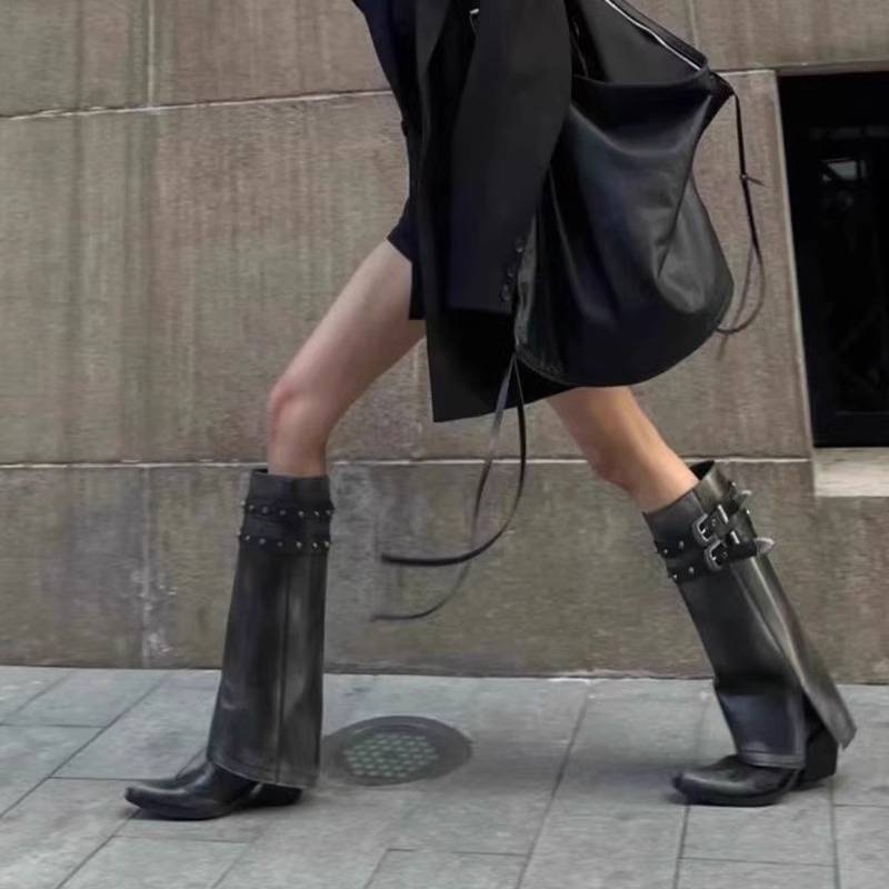 Sweet Martin Boots Autumn Female Pointed Embroidery Western denim boots New Knights Long Boots Fried Street Pants Pipe Boots