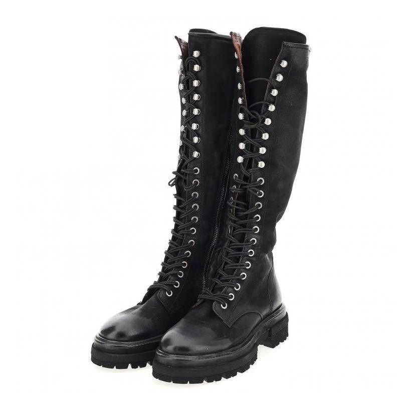 A.S.98 Italian handmade retro old black calf leather high boots horse boots Martin boots women's shoes