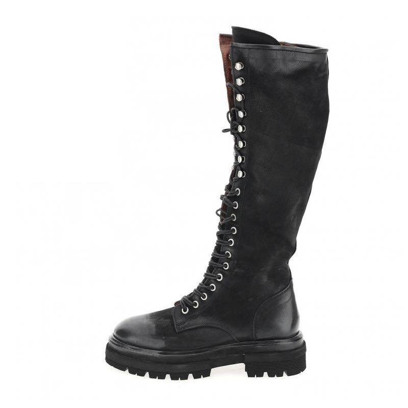 A.S.98 Italian handmade retro old black calf leather high boots horse boots Martin boots women's shoes