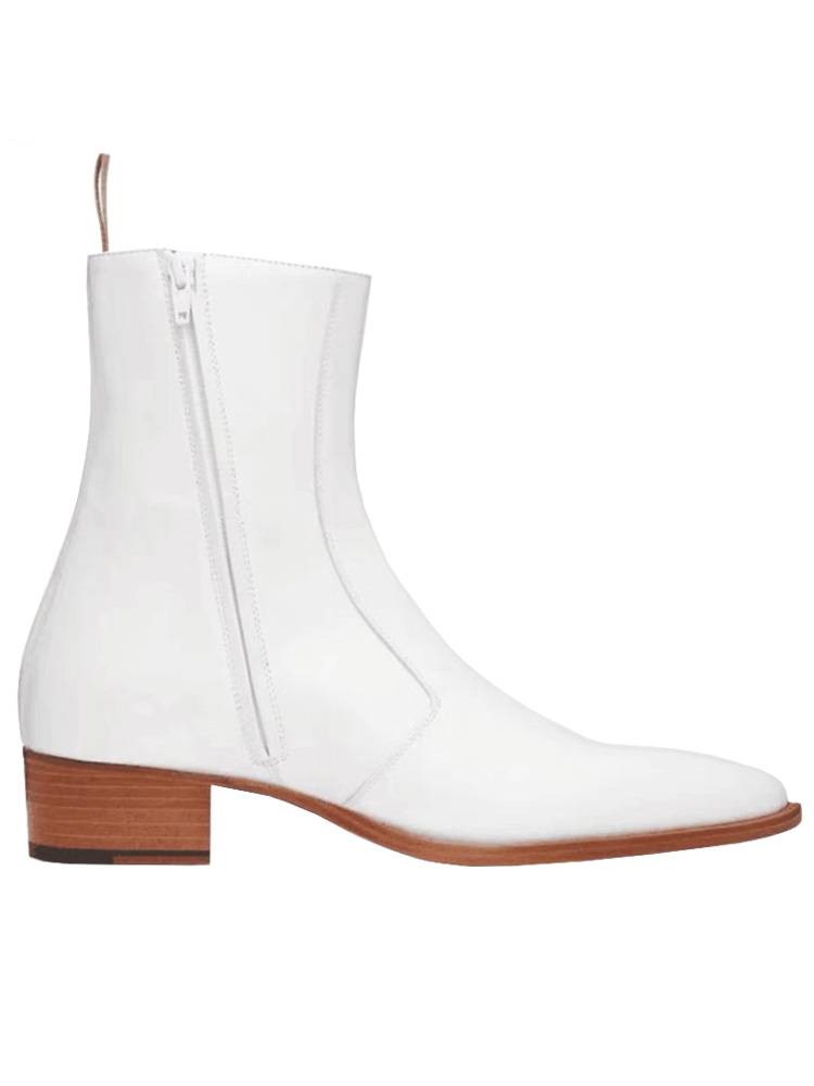 European and American walking show Chelsea Boot white Chelsea boots men's leather pointed British high -top Martin boots men's tide