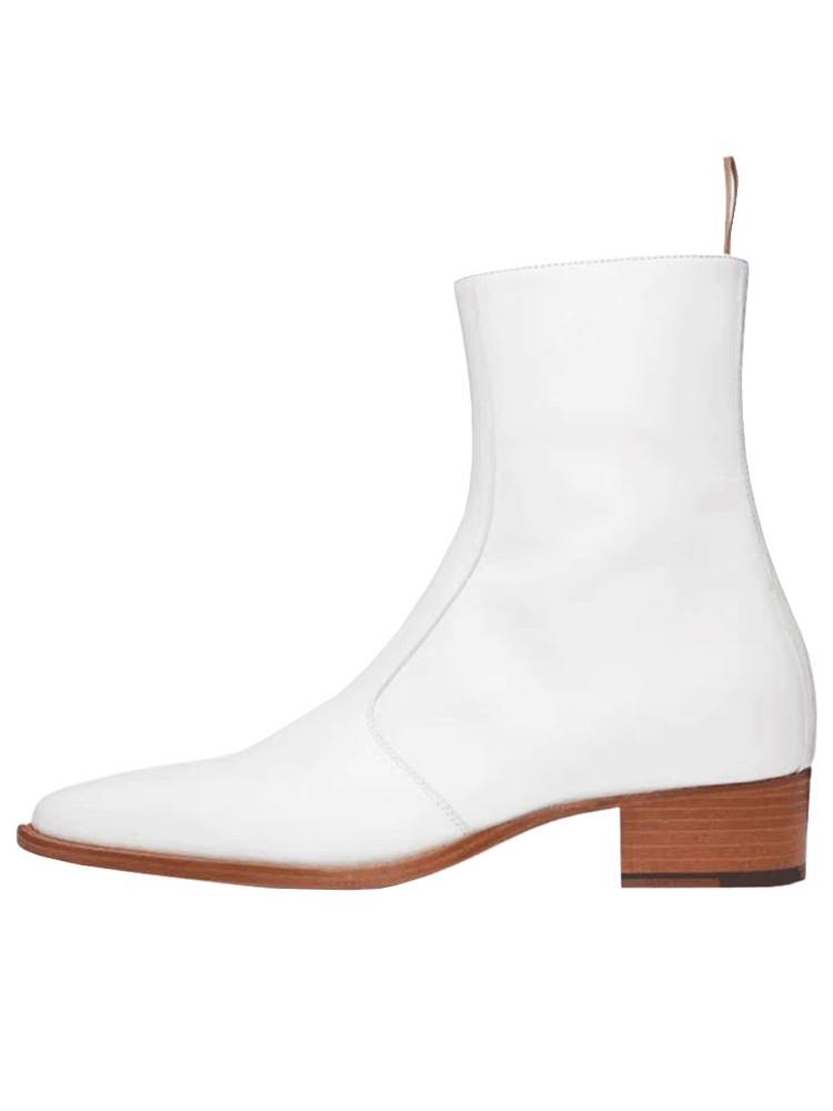 European and American walking show Chelsea Boot white Chelsea boots men's leather pointed British high -top Martin boots men's tide