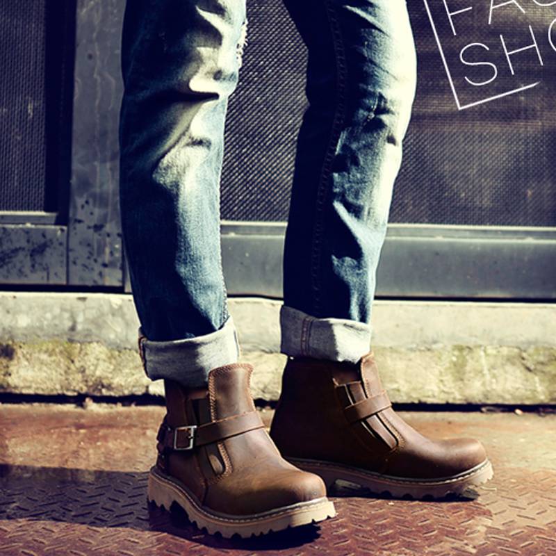Leather cowhide retro Martin boots men's high -top leather boots thick sole boot boots waterproof denim boots knight boots boots