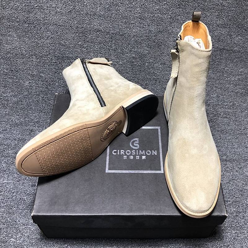Chelsea boots male leap Bayinglun pointed chelsea boot men's boots high -top zipper trend wild Martin boots