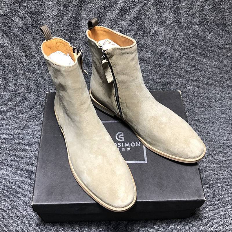 Chelsea boots male leap Bayinglun pointed chelsea boot men's boots high -top zipper trend wild Martin boots
