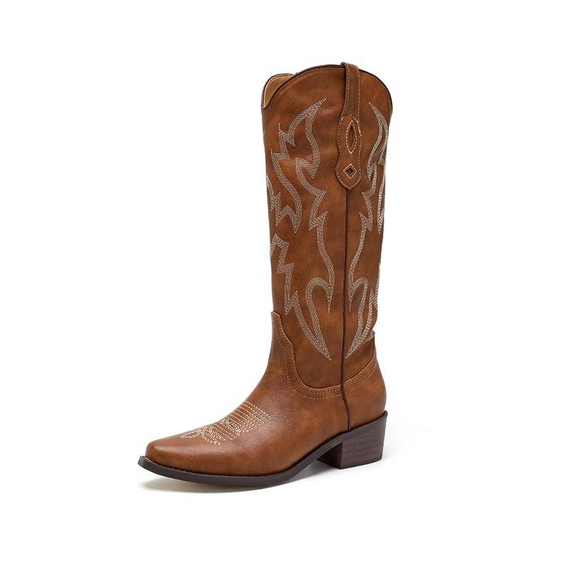 Inner increase in western denim boots pointed embroidery knight boots 2024 new mid -tube Martin boots Chelsea boots