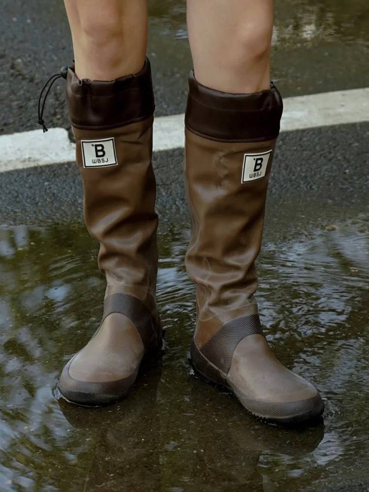 Outdoor Bird Rain Boots Female Boots Knight Boots Boots Boots Summer Waterproof Rain Shoes High Boots Niche Brown Boots