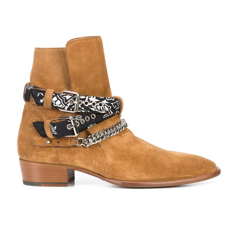 Summer European and American chain Chelsea Boot Chelsea boots men's leather pointed pointed Martin boots male heroine trend