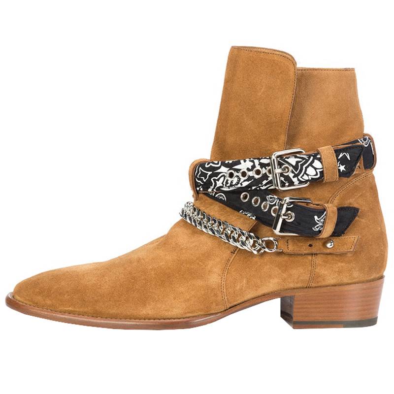 Summer European and American chain Chelsea Boot Chelsea boots men's leather pointed pointed Martin boots male heroine trend