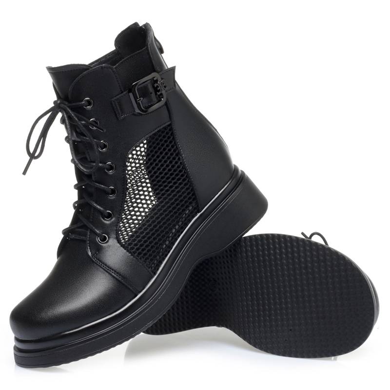 Summer new leather Martin boots women's net yarn hollow flat soft bottom sandals, cool boots, air -breathable net boots