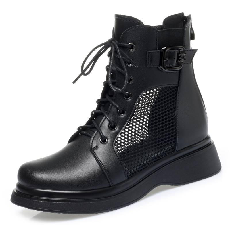 Summer new leather Martin boots women's net yarn hollow flat soft bottom sandals, cool boots, air -breathable net boots