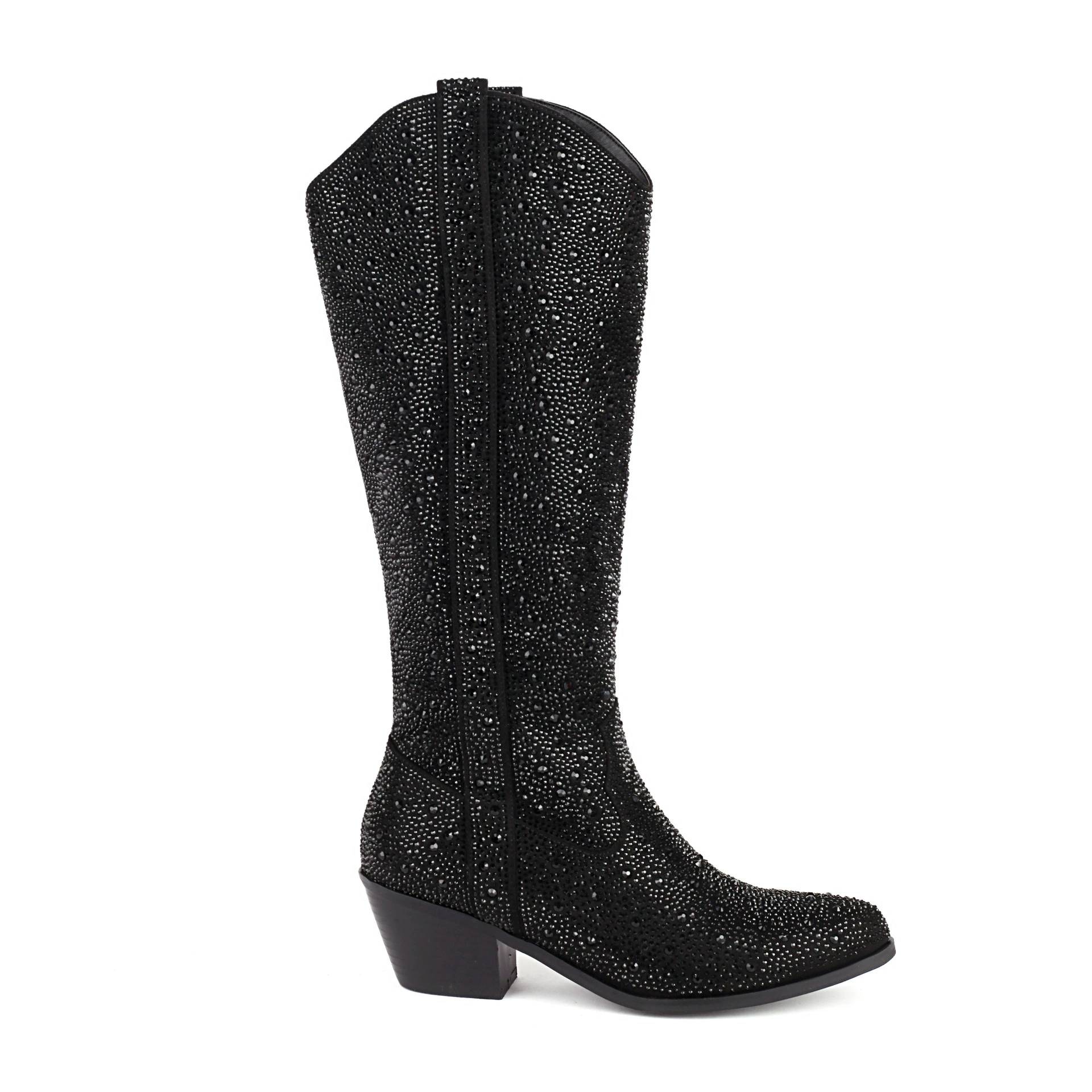Rhils Equestrian boots Women's imitation suede Rhein lino western boots black knight boots thick heel retro boots