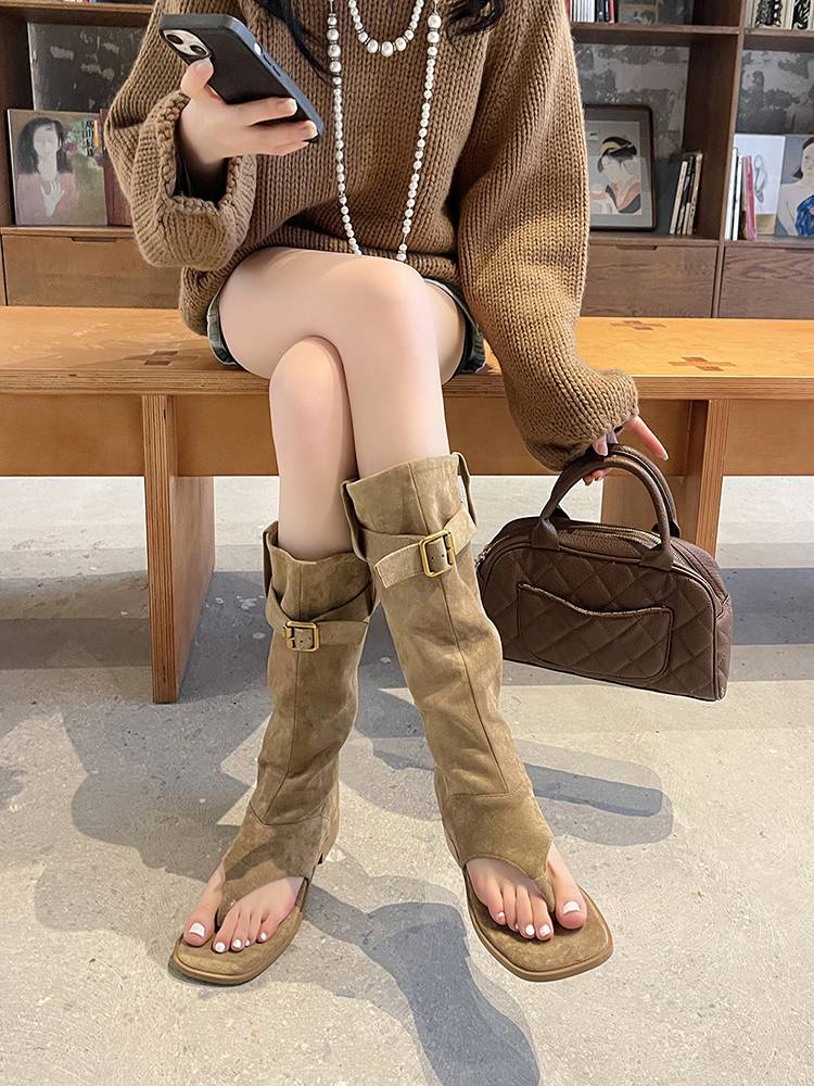 2024 Xia Xinzhong toe velvet -sueder swelted beef boots Western denim boots hot girl pants pants tube long boots sandals women's high -level sense