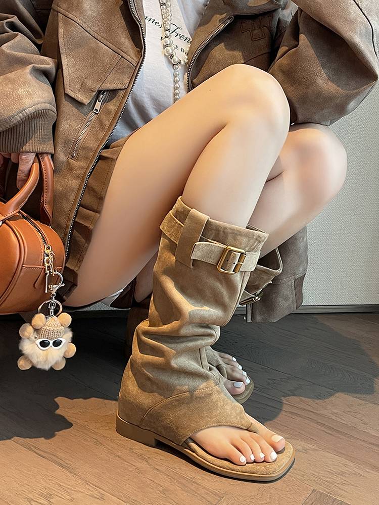 2024 Xia Xinzhong toe velvet -sueder swelted beef boots Western denim boots hot girl pants pants tube long boots sandals women's high -level sense