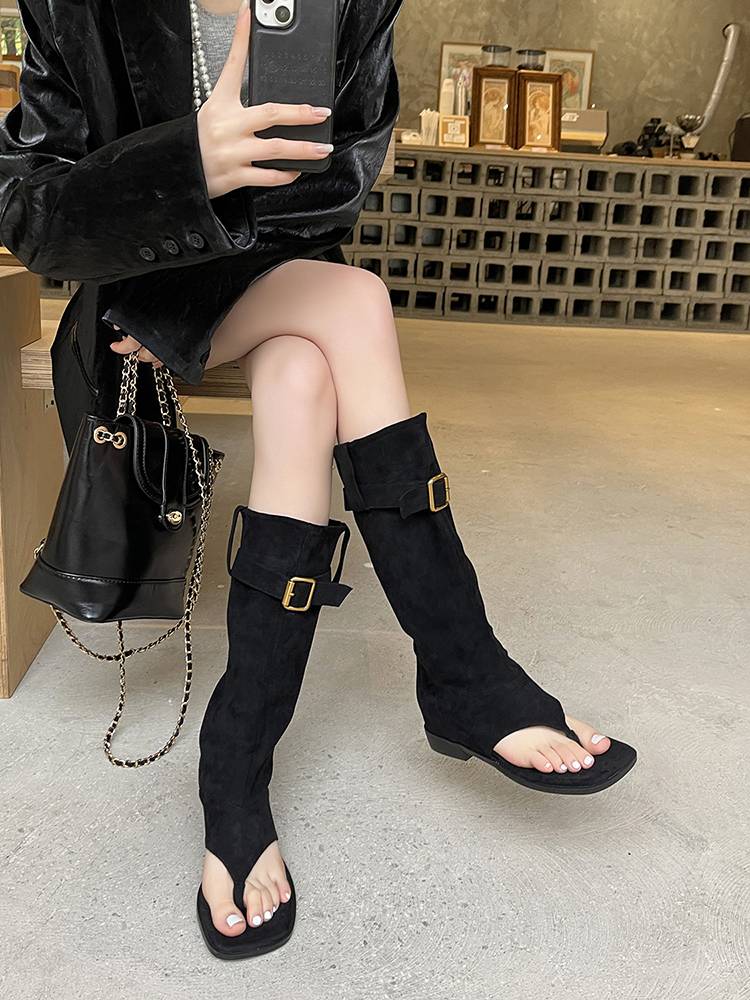 2024 Xia Xinzhong toe velvet -sueder swelted beef boots Western denim boots hot girl pants pants tube long boots sandals women's high -level sense