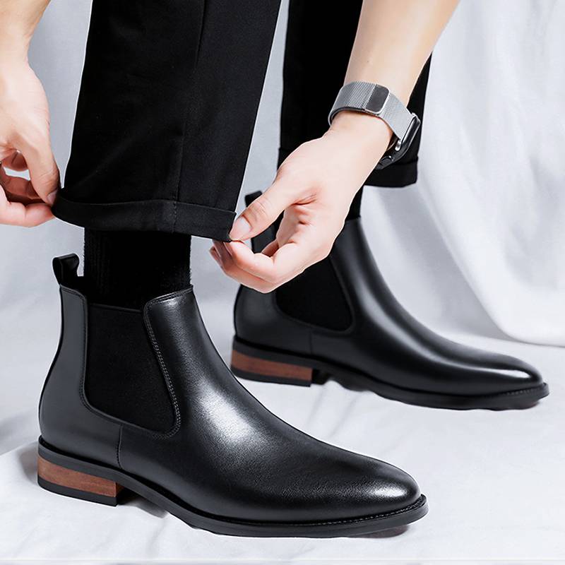 LCB Inside Gabi Chelsea boots men's 6cm leather business loaded short boots men's toes toes to increase Martin boots