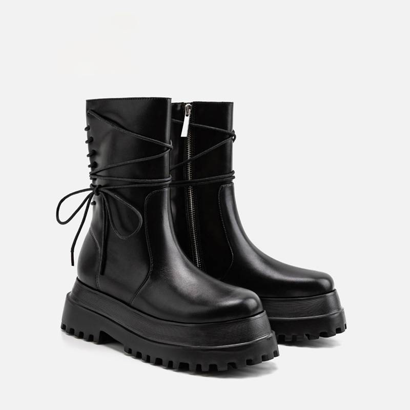 ZR ZAUE thick Martin boots female 2023 autumn and winter new short boots side zipper rider boots behind the lace
