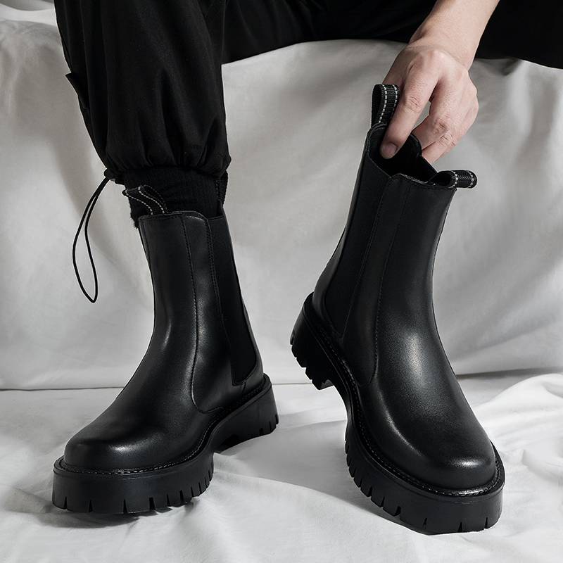 Chelsea boots men's summer new smoke boots tall leather Martin boots British style thick bottom ins tide male boots
