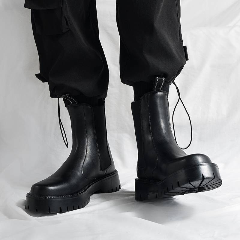 Chelsea boots men's summer new smoke boots tall leather Martin boots British style thick bottom ins tide male boots