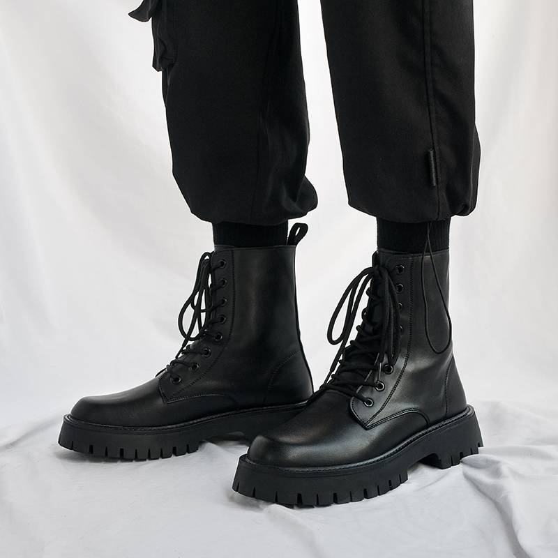British style leather black Martin boots men's high -ranking high -top Korean version of leather boots tide men's summer workers motorcycle boots