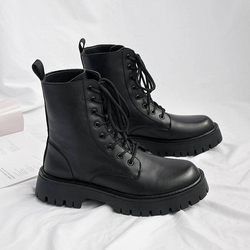 British style leather black Martin boots men's high -ranking high -top Korean version of leather boots tide men's summer workers motorcycle boots